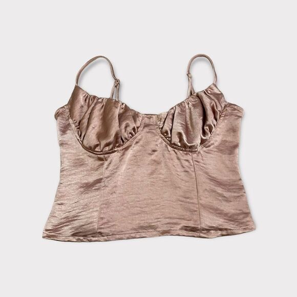 Kendall & Kylie Bustier Corset Silky Woven Mauve Fabric Crop Top - Picture 2 of 8